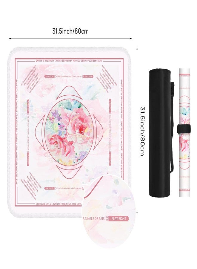 Deyimmei Neoprene Mahjong Mat for Table 31.5"x31.5" - Non-Slip, Noise Reduction Cover with Storage Pockets, American Rules & Crease-Free Rolled Shipping (Soft Petals) - Image 5